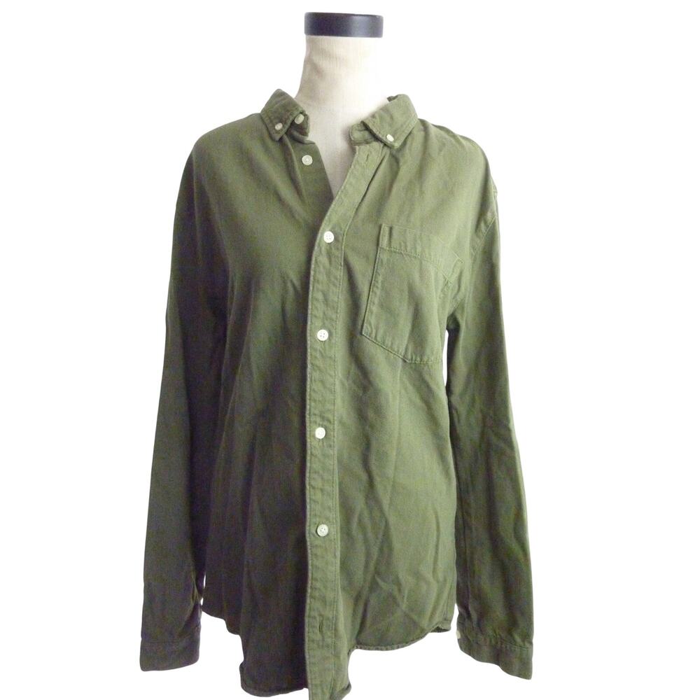 Zara Womens XL Olive Green Washed Utility Shirt Button Down Overshirt Pocket